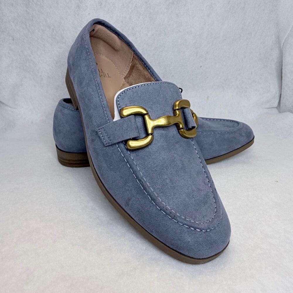 Time and Tru Womens Size 8 Blue Faux Suede Horsebit Loafers Memory Foam NWT